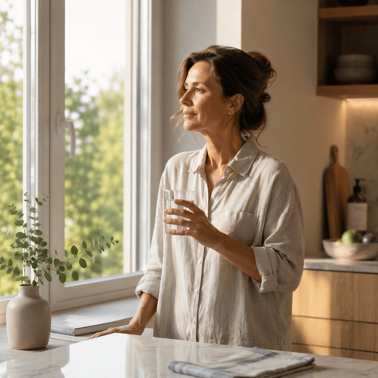 Woman enjoying a quiet moment by the window