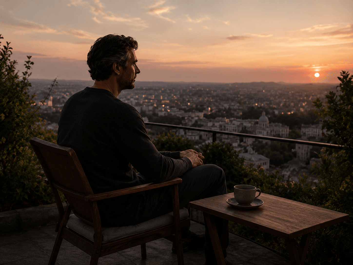 Man enjoying the sunset on the terrace