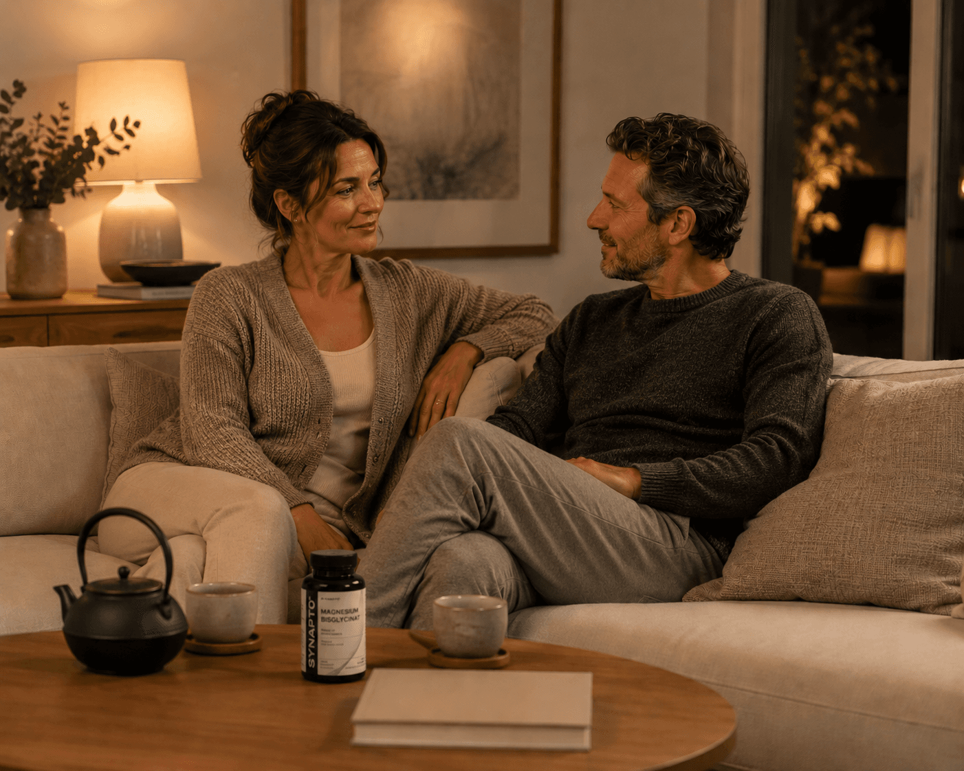 Couple relaxing on the sofa with SYNAPTO